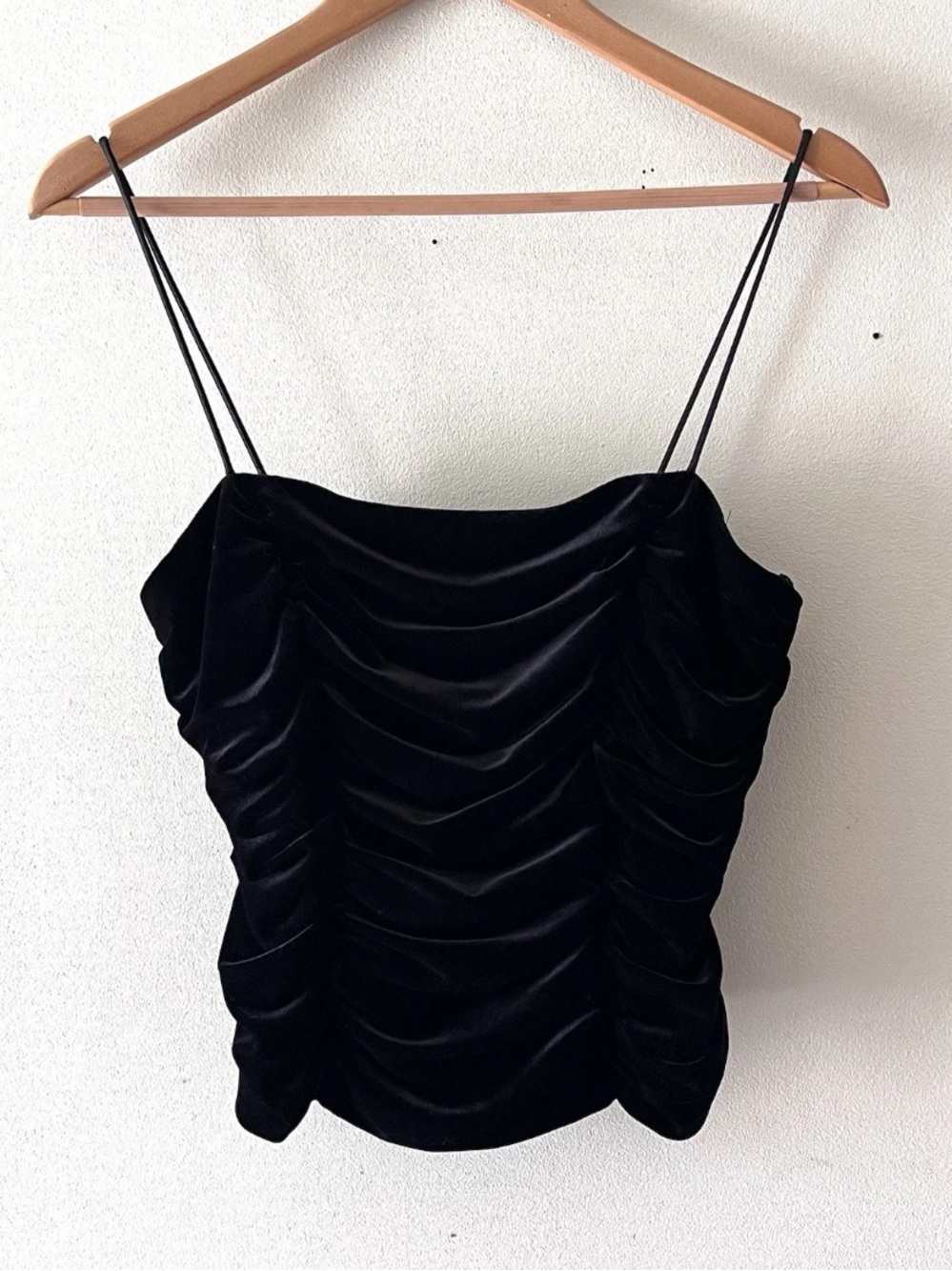 Vintage Black Velvet Ruched Top Size 10 Spaghetti Straps J.R. Nites by Caliendo